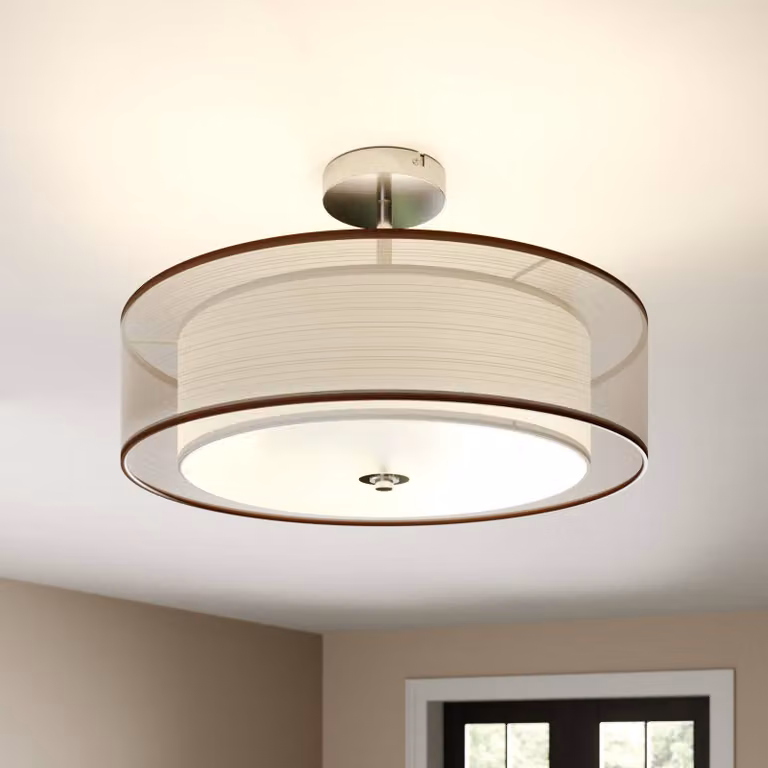 Plafoniera soffitto Pikka Lindby, dimmerabile, Marrone / Ruggine, Soggiorno / Sala da pranzo, Tessuto / Stoffa / Seta, Moderno, Plafoniera