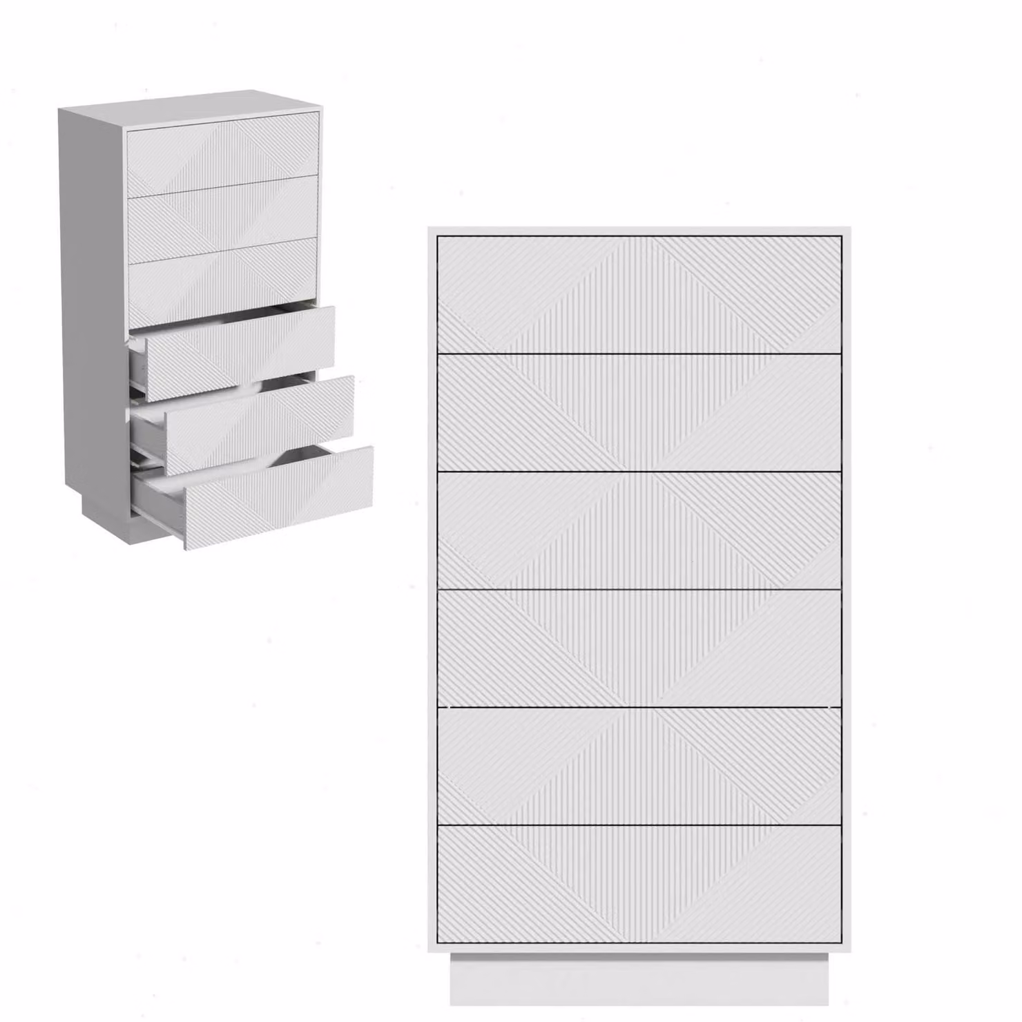 Comodino con 6 cassetti a sistema di apertura push-to-open, dimensioni 60x33,5x111 cm, colore bianco
