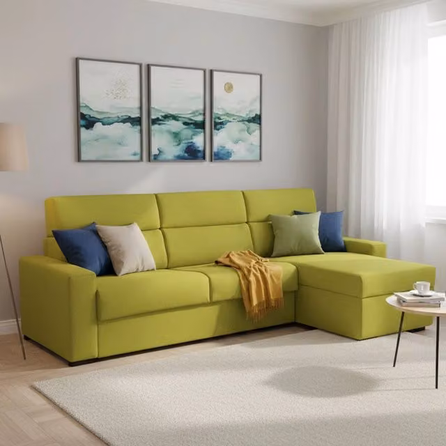 Divano Letto Celleno DMORA con Penisola Sfoderabile e Struttura in Legno, Verde, L 280 cm x P 160 cm – 1