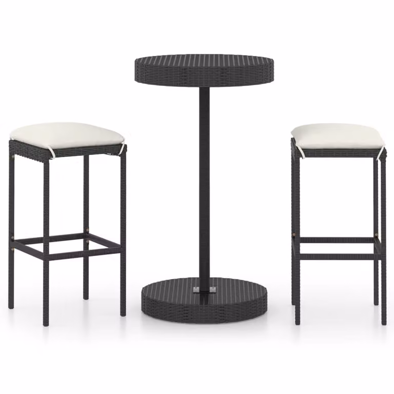 Set Bar da Giardino 3 pz con Cuscini Polyrattan Nero