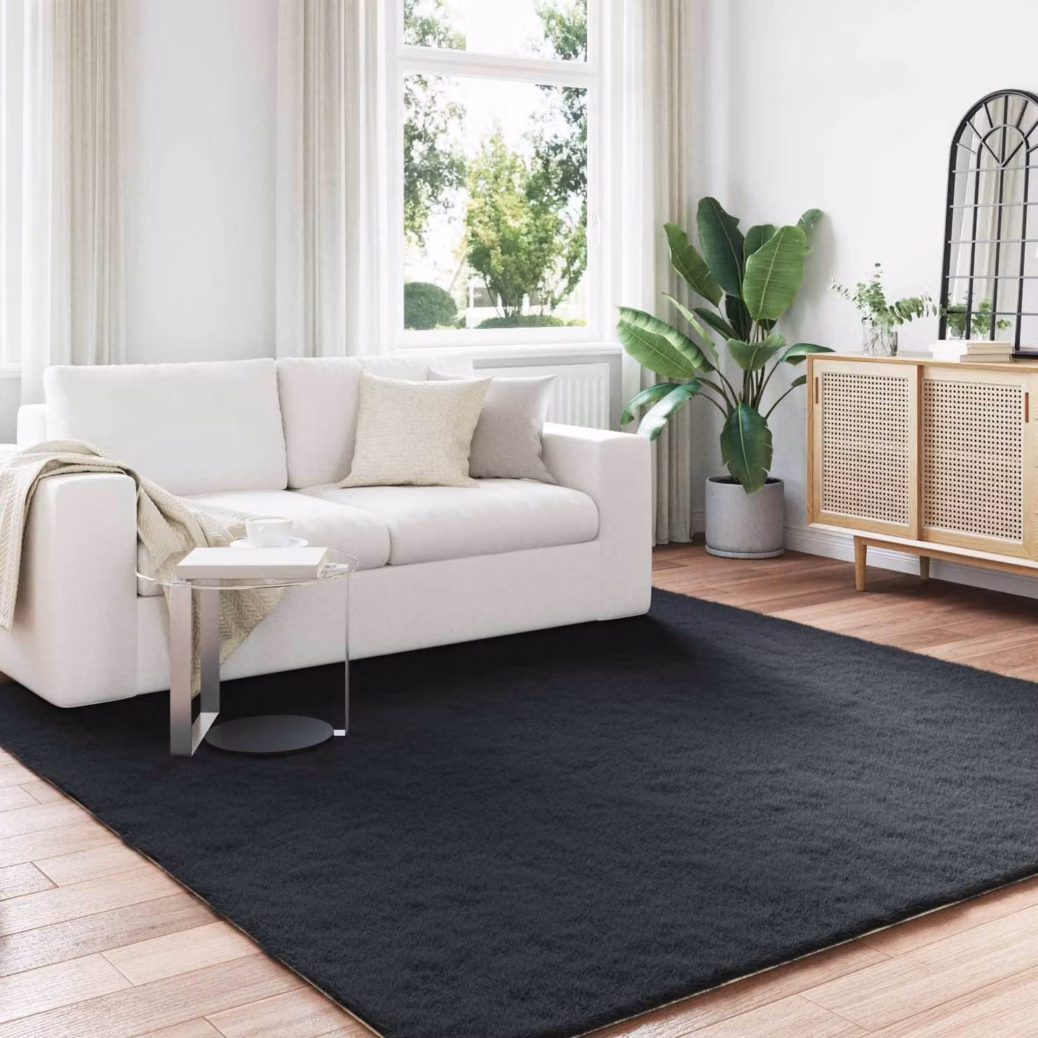 Tappeto antiscivolo vidaXL in ecopelliccia sintetica nera per soggiorno e camera da letto