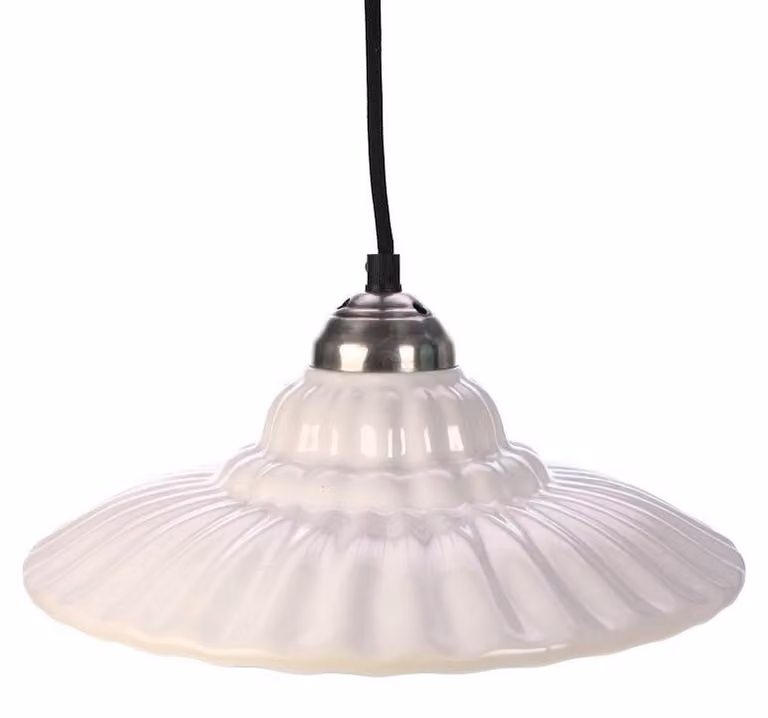 Lampada a sospensione Meander, Vetroceramica color crema, diametro 28,5 cm, altezza 12 cm (prezzo normale: 37,75 €)