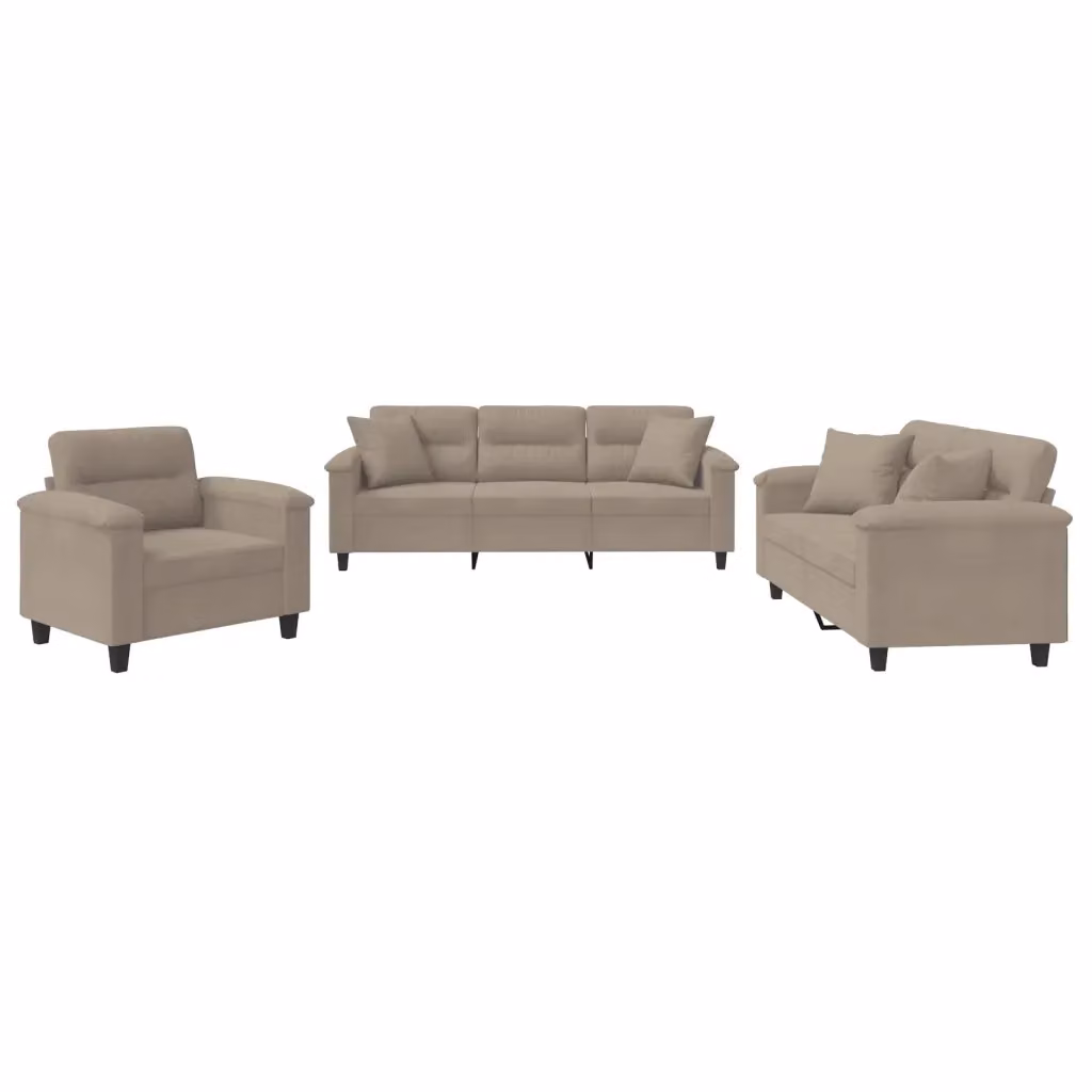 Set di divani 3 pezzi vidaXL in microfibra beige e grigio con cuscini e braccioli per il tuo soggiorno – 2