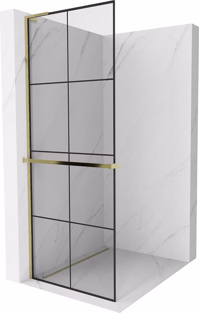 Mexen Kioto+ L parete doccia con mensola Walk-in 80 x 200 cm, griglia nera, oro - 800-080-123-50-77