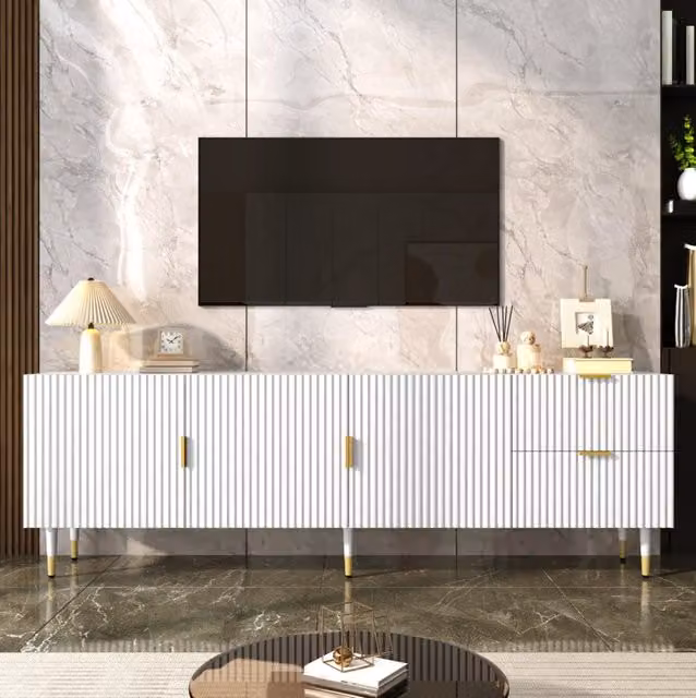 Mobile TV 170x35,5x55 cm in MDF e truciolare bianco, contenitore da soggiorno –