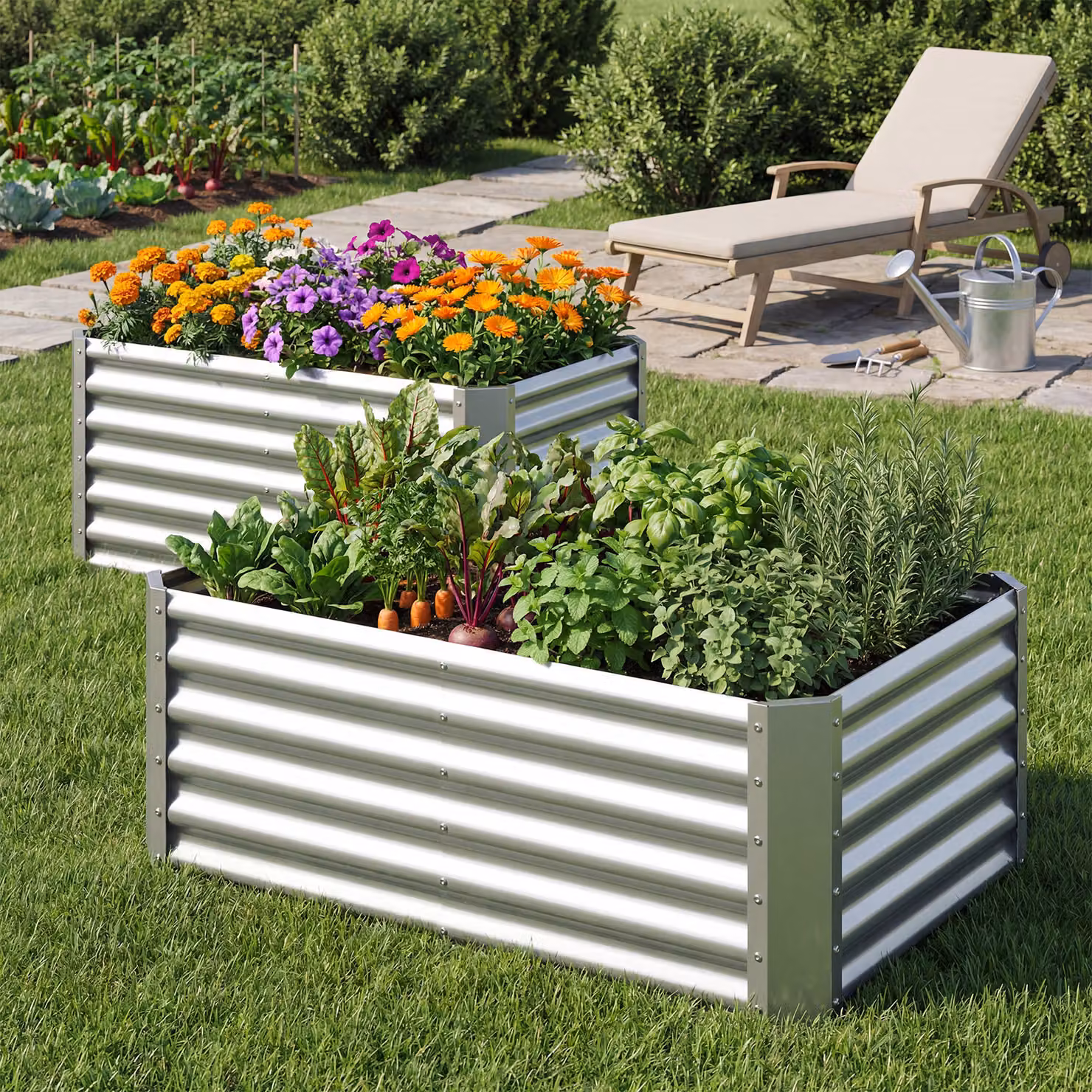 Costway Orto rialzato da esterno in metallo zincato argento, fioriera per piante e verdure L: 119,5 cm, P: 61,5 cm, H: 60,5 cm