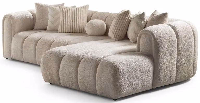 Divano ad angolo a forma di "L", beige, rivestito in tessuto, moderno, ideale per il soggiorno, confortevole