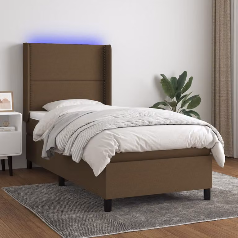Letto con Materasso a Molle Individuali e Illuminazione LED vidaXL, Marrone Scuro, L/P: 90 x 190 cm