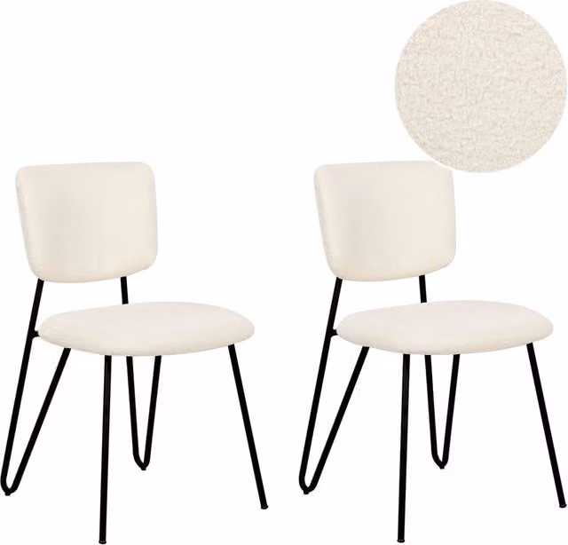 Set di 2 sedie da pranzo moderne BELIANI in tessuto bouclé bianco con schienale curvo e seduta imbottita – 1
