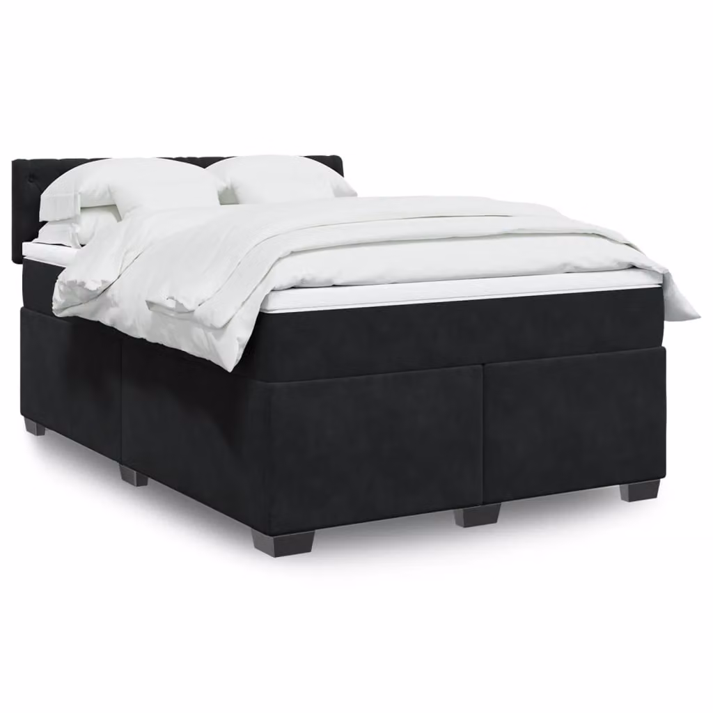 vidaXL Giroletto a Molle con Materasso in Velluto Nero L/P/H: 140 x 200 cm