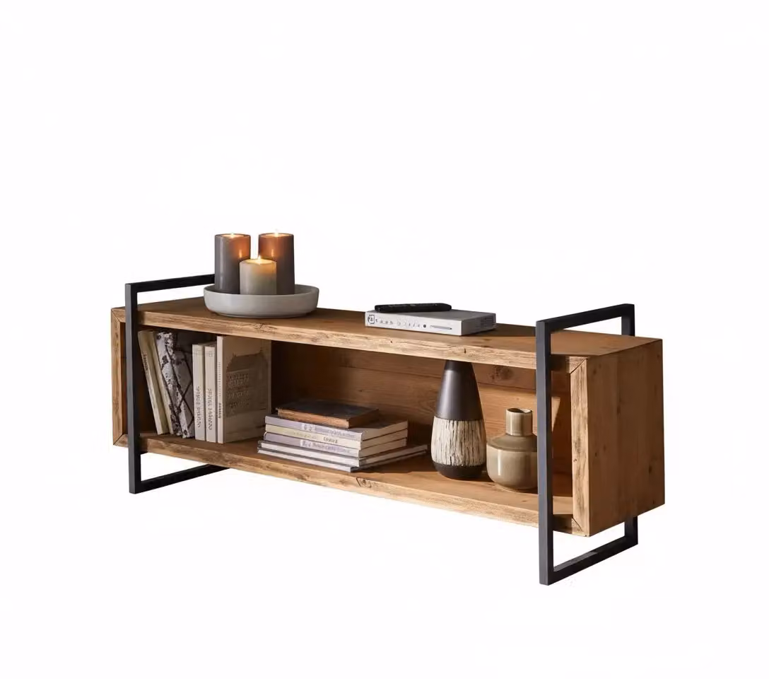 Porta TV Industrial Mobili 2G in Legno di Abete e Metallo Marrone L: 140 cm, P: 45 cm, H: 60 cm – 2