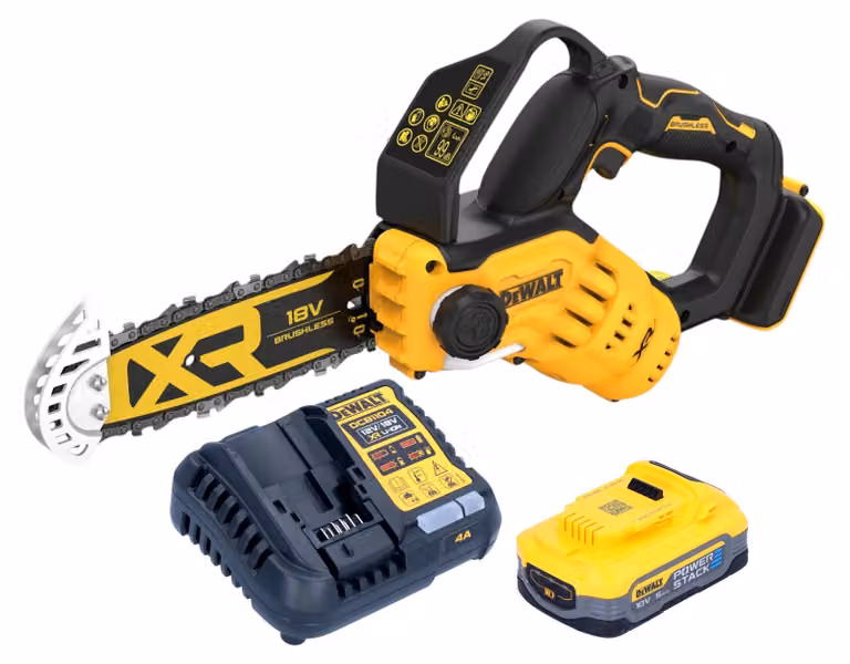 Sega per potatura a batteria DeWalt DCMPS 520 H1 18 V 20 cm senza spazzole + 1x batteria Powerstack 5,0 Ah + caricabatterie