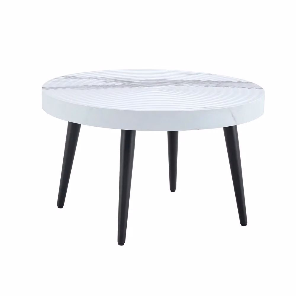 Tavolino da caffè rotondo Minimal con effetto marmo e struttura in metallo, L/P/H: 50 x 50 x 45 cm – 2