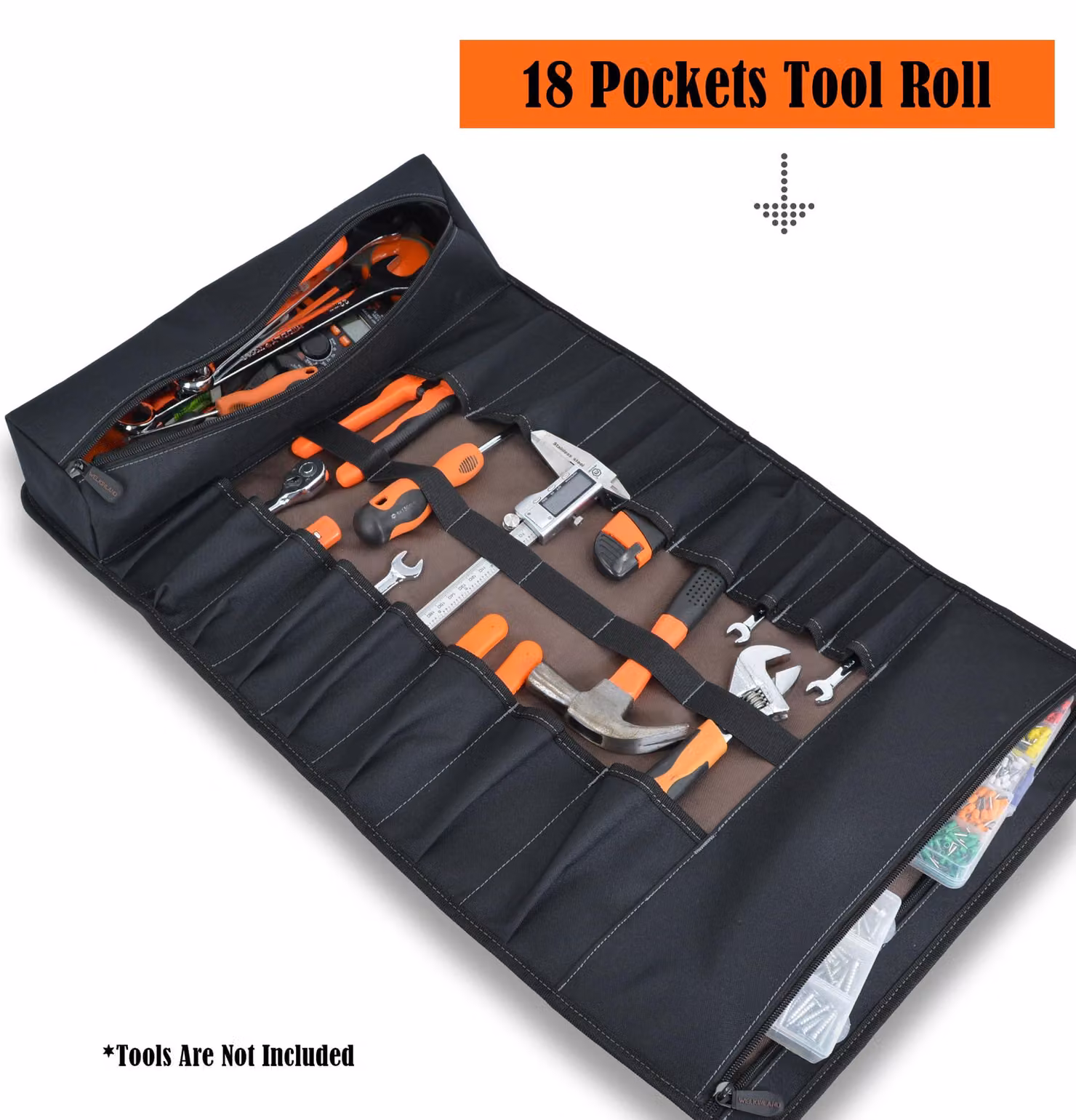 Rotolo porta-attrezzi in tela cerata, con 18 tasche, 43 cm, ideale per la conservazione degli utensili