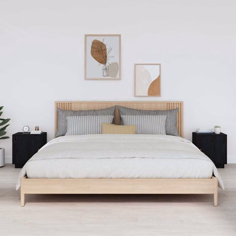 Set di 2 comodini vidaXL in legno massello di pino nero opaco L/P/H: 40 x 34 x 45 cm