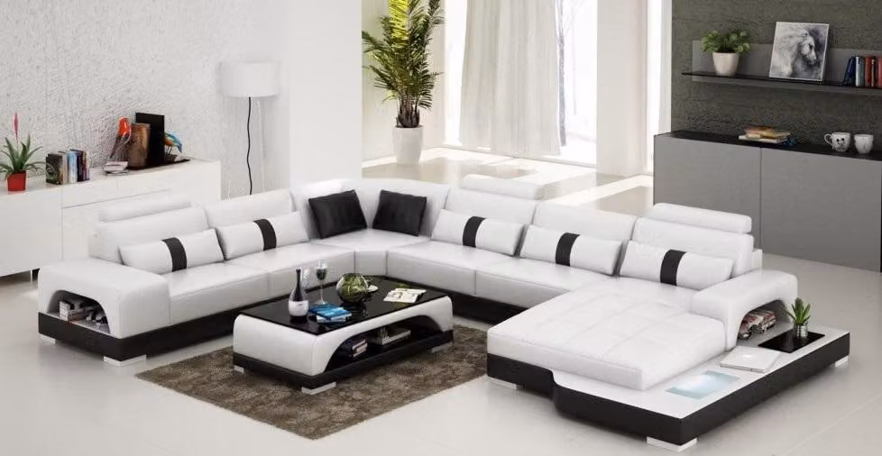 Leder U-Form Wohnlandschaft Couch Big XXL Sofa LED USB Polster Ecke Garnitur Eck