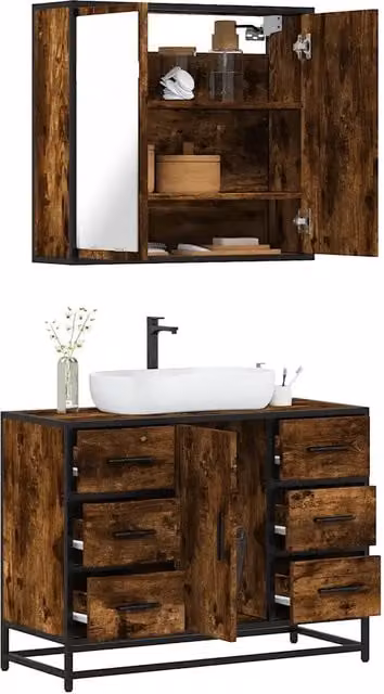 Set Mobili da Bagno 2 pz Rovere Fumo in Legno Multistrato 3300902