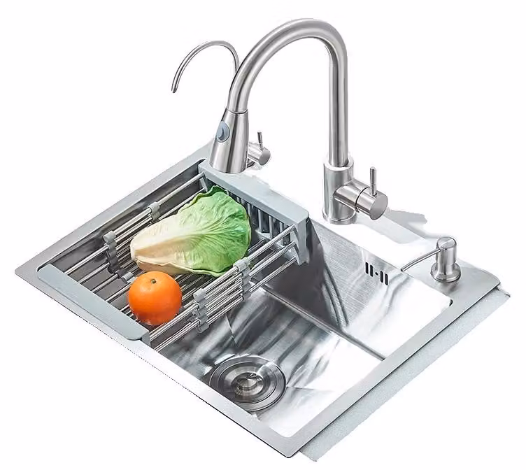 Lavello da cucina, acciaio inox 304, vasca singola, spazzolato