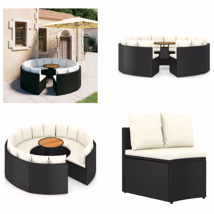 vidaXL Set di divani da giardino 9 pezzi con cuscini in poly rattan nero - Set salotto da giardino - Set salotto da giardino - Mobili da giardino - Set mobili da giardino