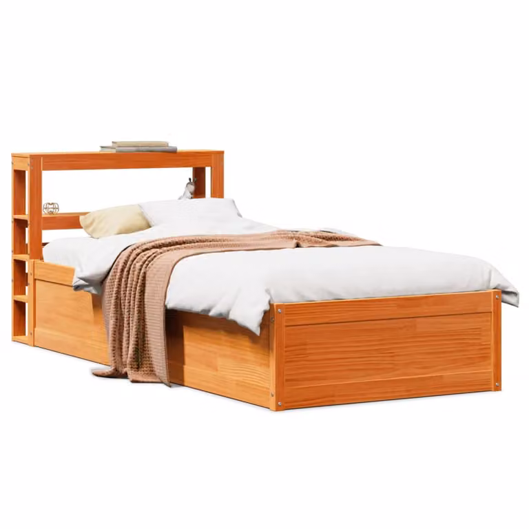 vidaXL Giroletto in Legno di Pino Massello con Testiera e Ripiani Laterali, Marrone Cera, L: 190 cm, P: 81,5 cm, H: 76,7 cm