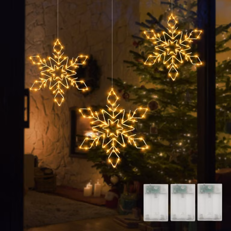 Luci natalizie per finestre - 3 pezzi - Fiocchi di neve a LED - Decorazioni per finestre