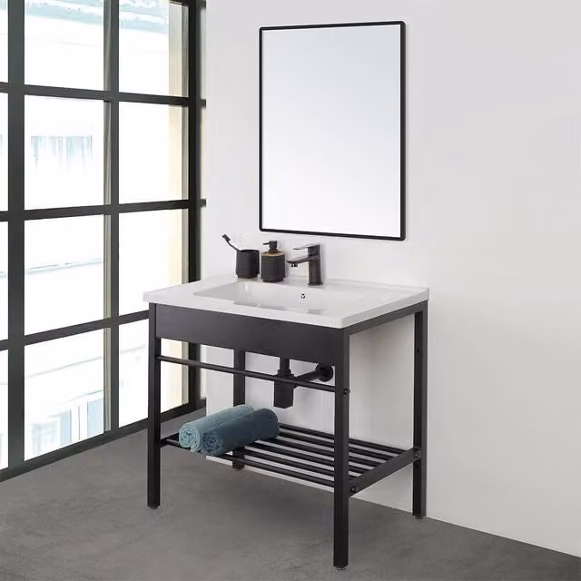 Mobile bagno a terra INBAGNO stile industrial nero opaco con specchio L: 60 cm, P: 47 cm, H: 84 cm