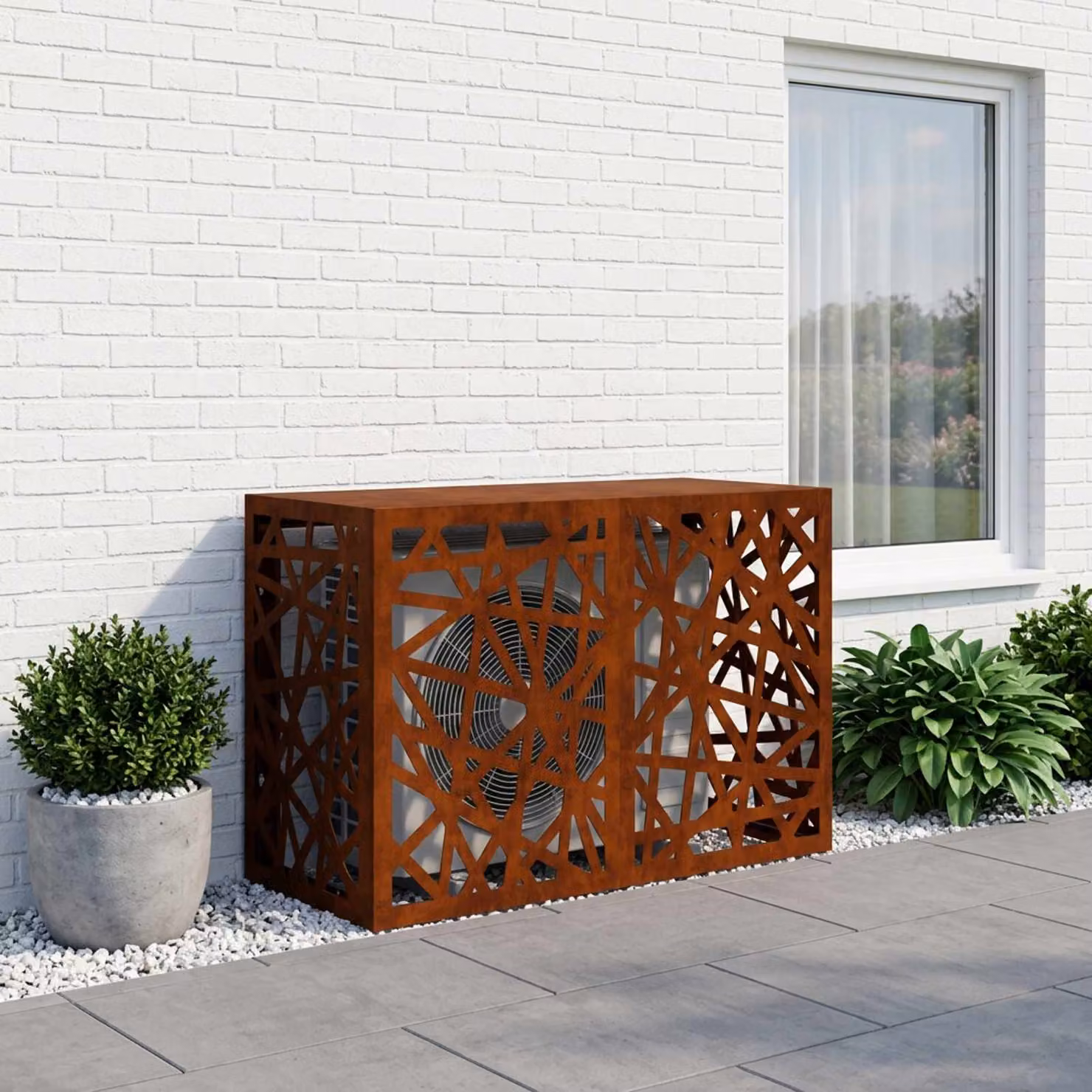 Copertura per condizionatore d'aria vidaXL in acciaio, colore ruggine, L 90 x P 40 x H 60 cm