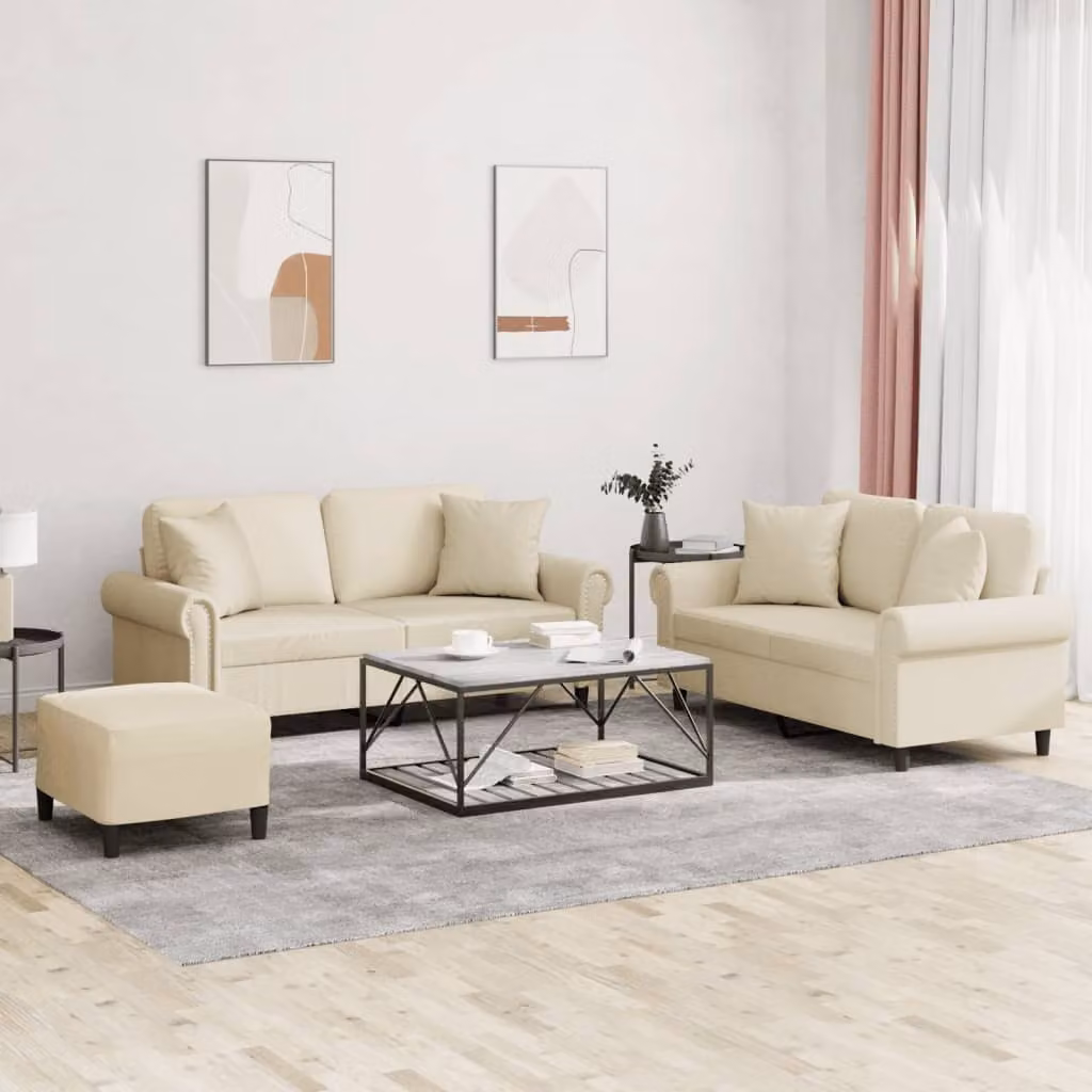 Maison Exclusive - Set divano 3 pezzi con cuscini in ecopelle color crema