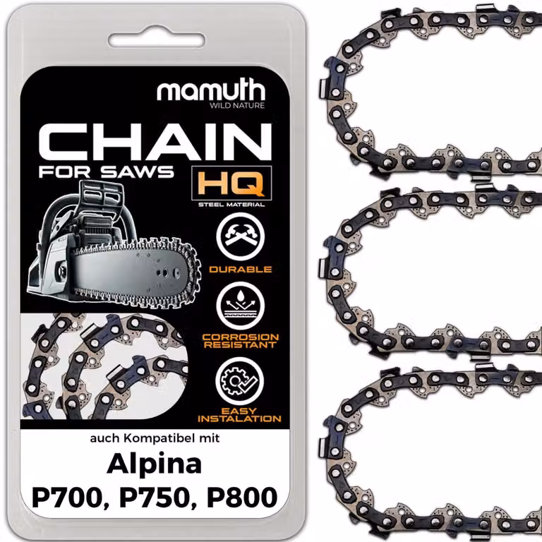 3 catene per motosega, lunghezza 50 cm, spessore 1,5 mm, passo 3/8", modello 72 TG, compatibili con motoseghe Alpina P700, P750, P800