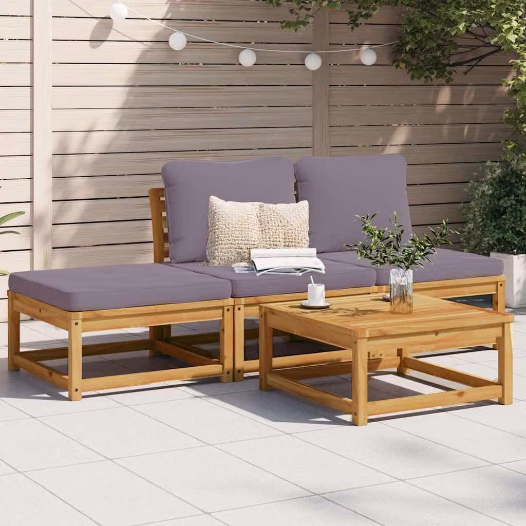 vidaXL Set Salotto da Giardino a L in Legno di Acacia con Cuscini, Colore Marrone e Grigio – 1