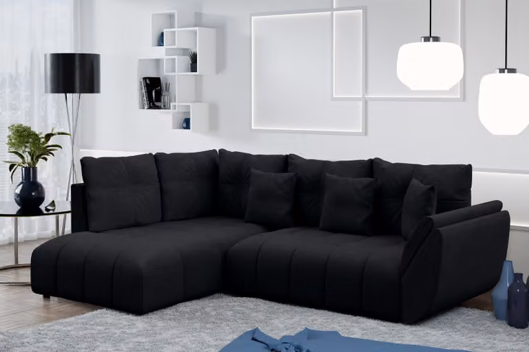 AX LIVING Divano angolare Corleone L con funzione letto, nero 268 cm