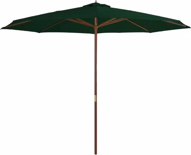 Ombrellone con palo in legno e copertura in poliestere verde 350 cm
