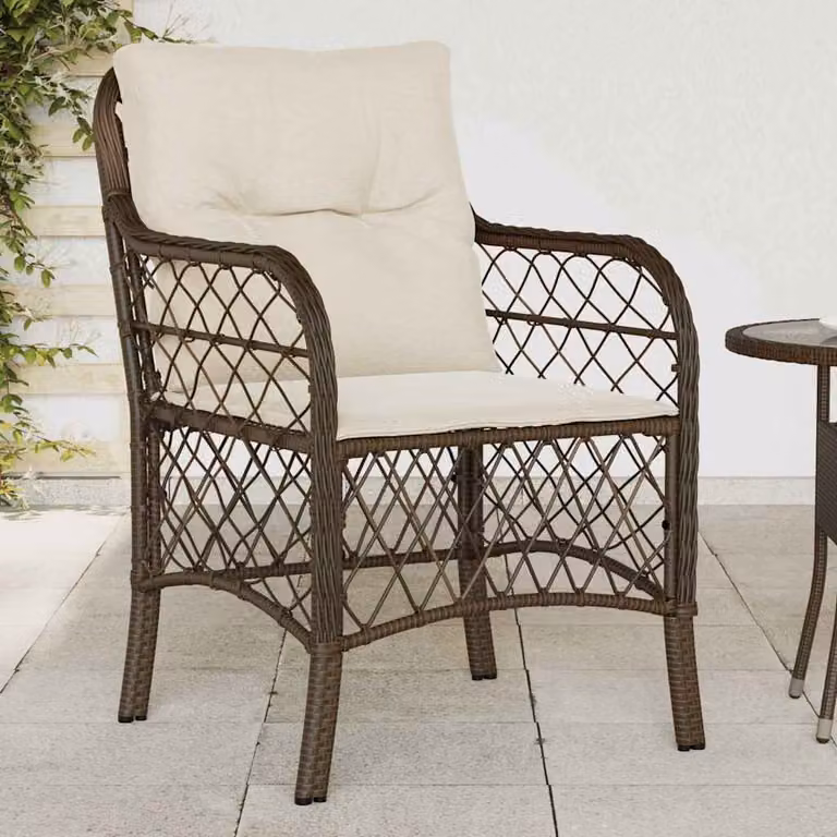 Set di 2 sedie da giardino vidaXL in polyrattan marrone con cuscini e braccioli