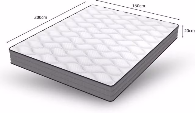 Materasso ibrido a molle insacchettate MODFU 7 zone H3, Bianco e Grigio, 160 x 200 cm, Altezza: 20 cm