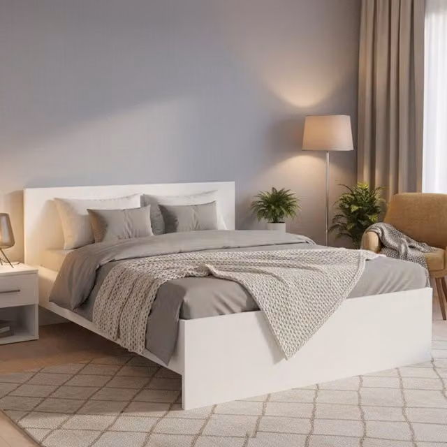 Letto Matrimoniale Gamalero, Letto Matrimoniale Testiera Dettaglio Geometrico, Bianco Opaco