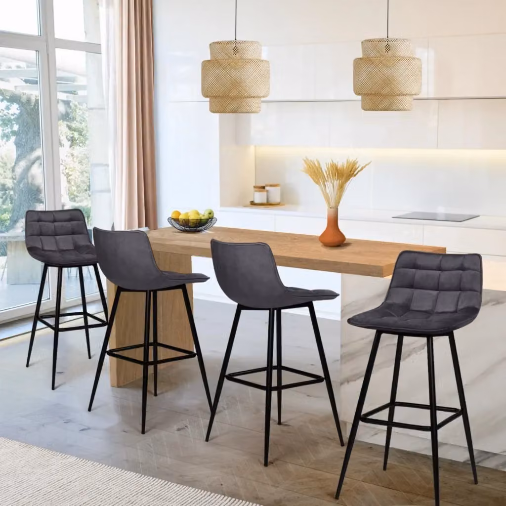 Set di 4 sgabelli da bar MADY IDMarket in velluto grigio scuro con struttura in metallo nero – 2