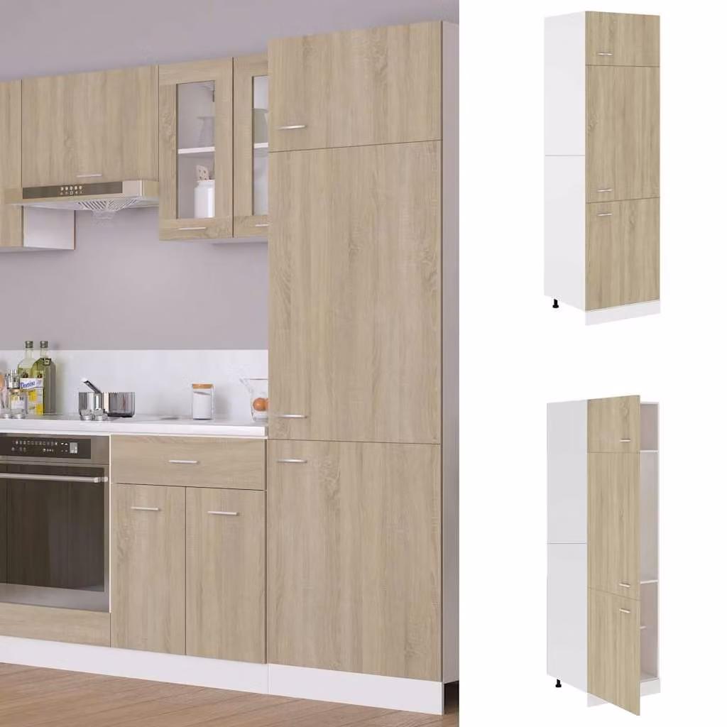 Mobile per frigo vidaXL in legno MDF color rovere, L: 60 cm, P: 57 cm, H: 207 cm – 1