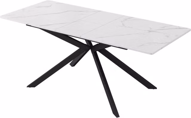 Tavolo da pranzo allungabile in MDF con struttura a croce, finitura effetto marmo, 150/180 x 70 x 76 cm, nero e bianco
