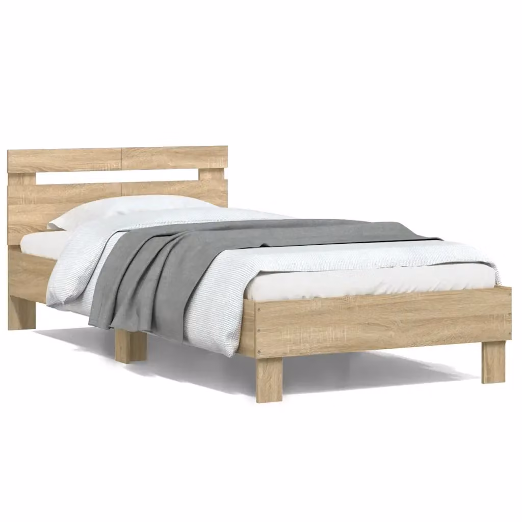 Letto con testiera vidaXL in legno Rovere Sonoma, colore marrone, L/P/H: 100 x 200 x 83 cm – 2