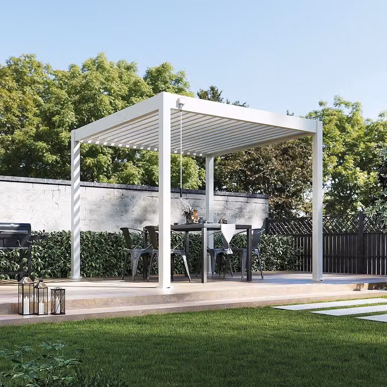 Pergola Weide Classic in alluminio 3x3 m con tetto a lamelle, indipendente, bianca