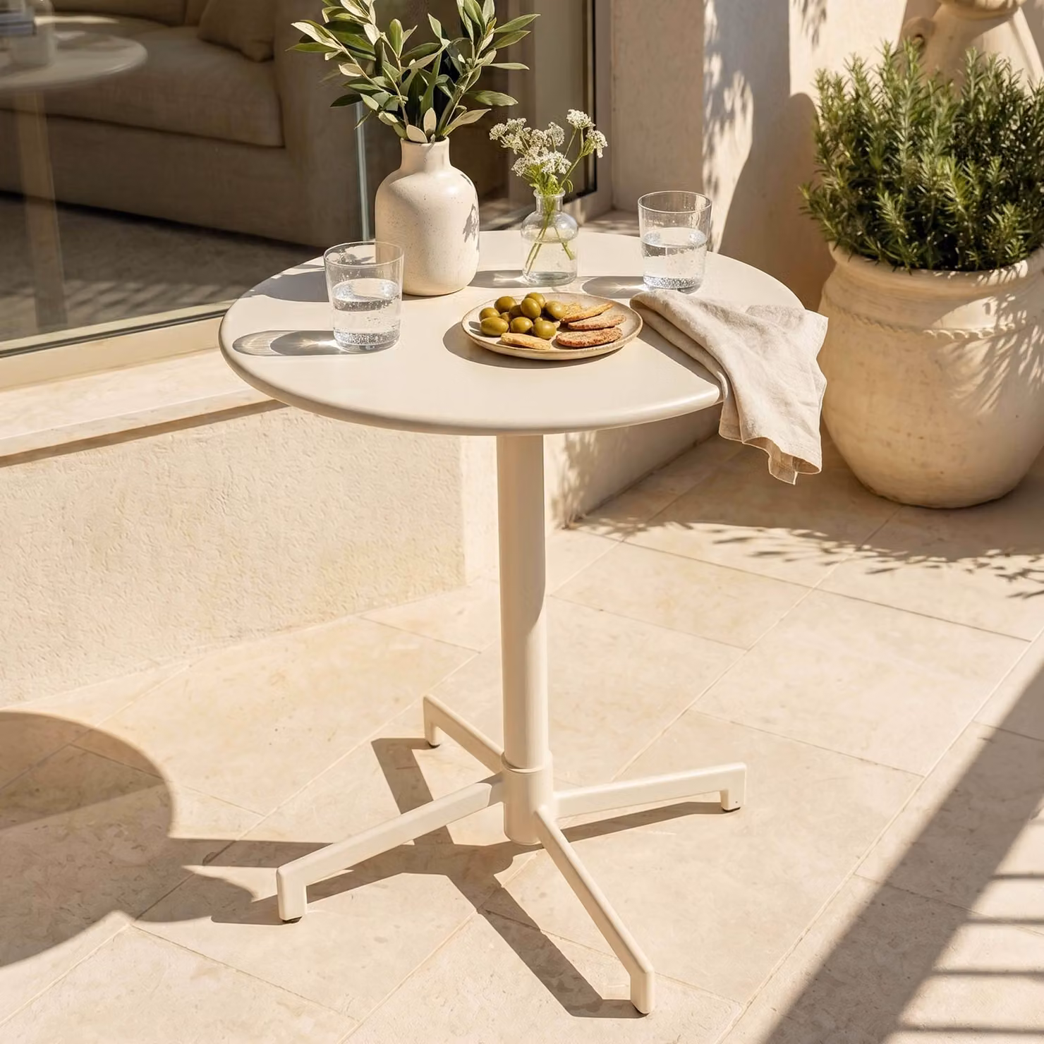 Tavolo da giardino bistrot rotondo con piano pieghevole in argilla - Oviala Palavas