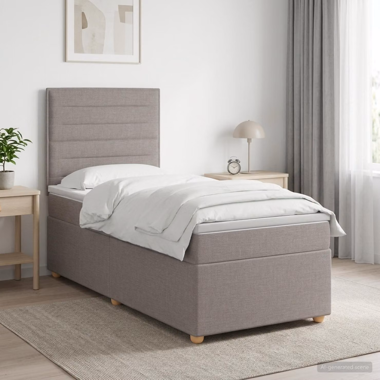 Letto box spring con materasso ibrido vidaXL in tessuto beige e grigio L/P/H: 200 x 80 x 76 cm