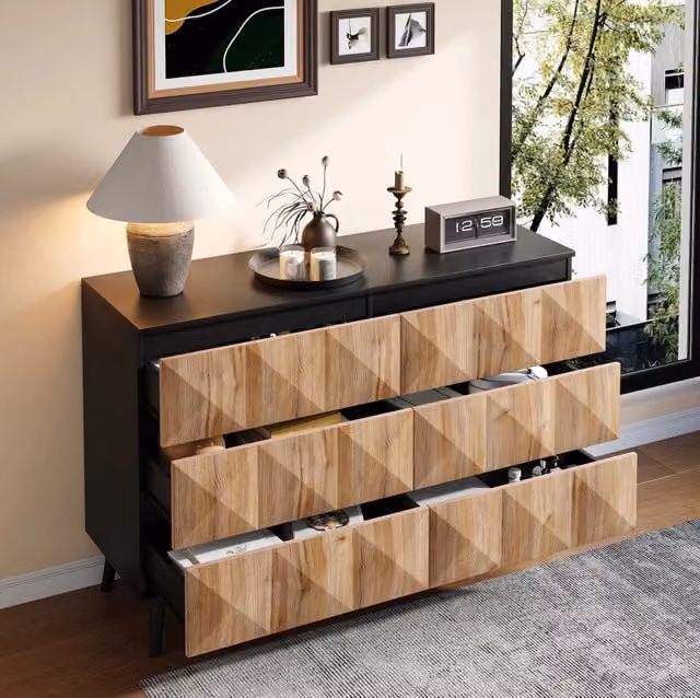 Sideboard con 6 cassetti 120x40x85 cm MDF e truciolare Nero/Naturale