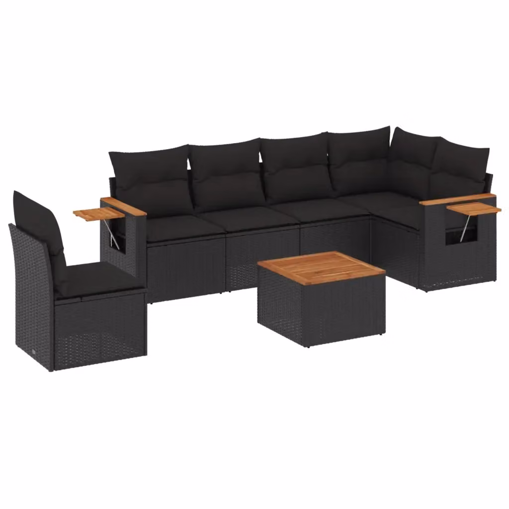 vidaXL Set Divani da Giardino a L con Cuscini 7pz in Polyrattan Nero – 2