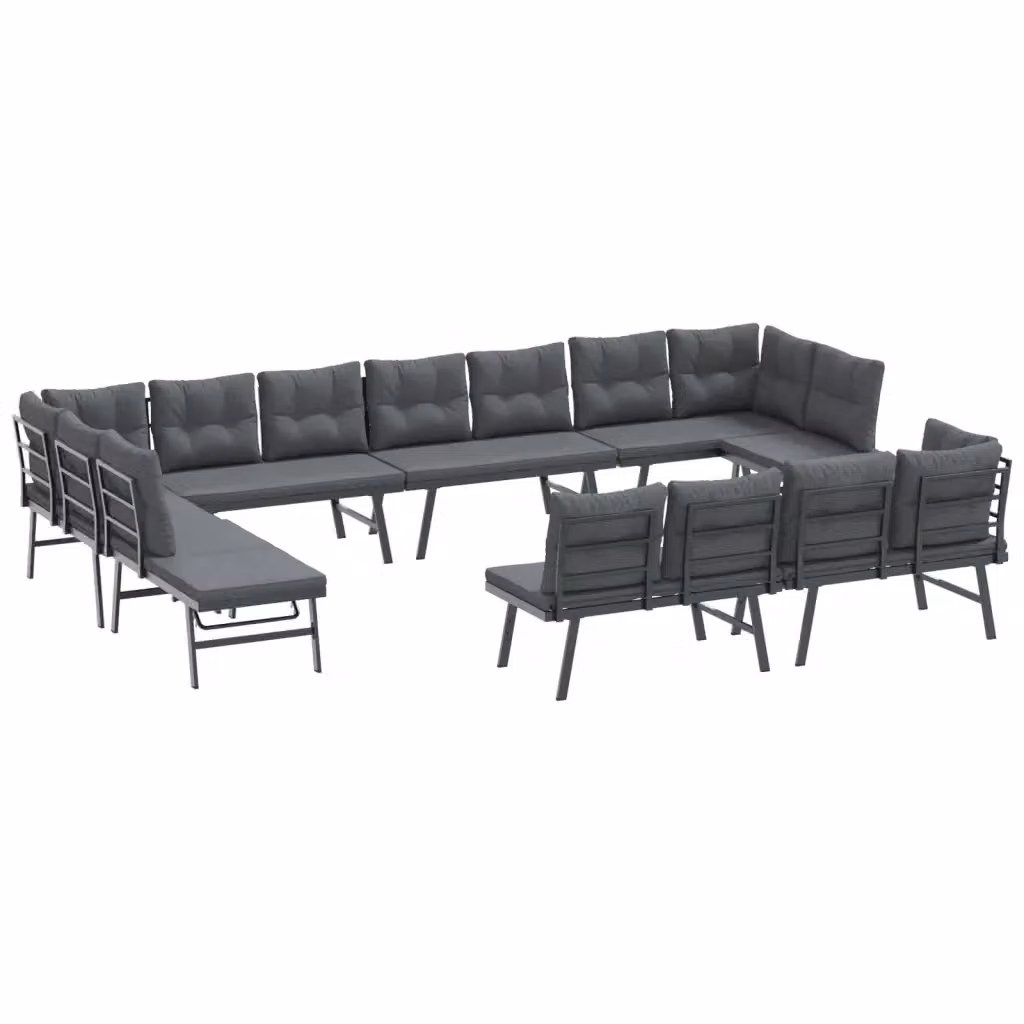 Set di Panche da Giardino e Terrazza vidaXL in Metallo Antracite con 8 Cuscini in Tessuto, Design Moderno – 2