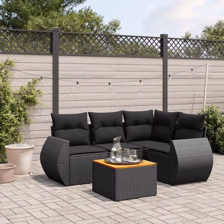 Maison Exclusive - Set Divani da Giardino 5 pz con Cuscini in Polyrattan Nero