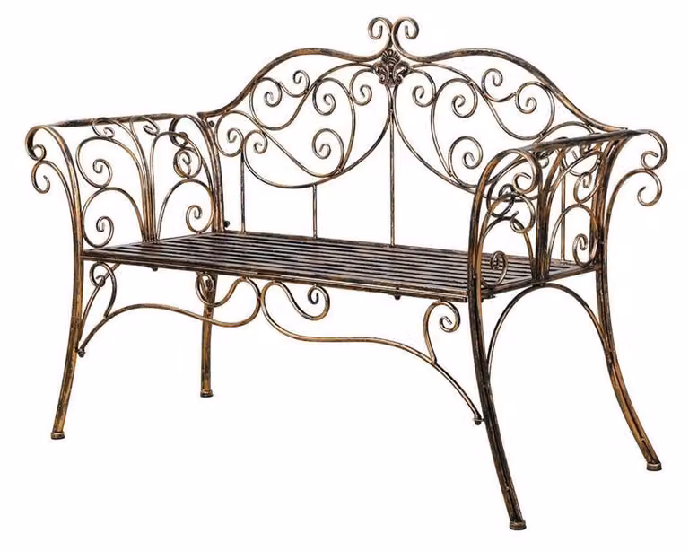 Panca da giardino in metallo con schienale e braccioli, per 2-3 persone, stile retrò, color bronzo