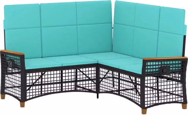 Set di Divani Recliner da Giardino | Set Salotto da Giardino Regolabile Nero e Turchese