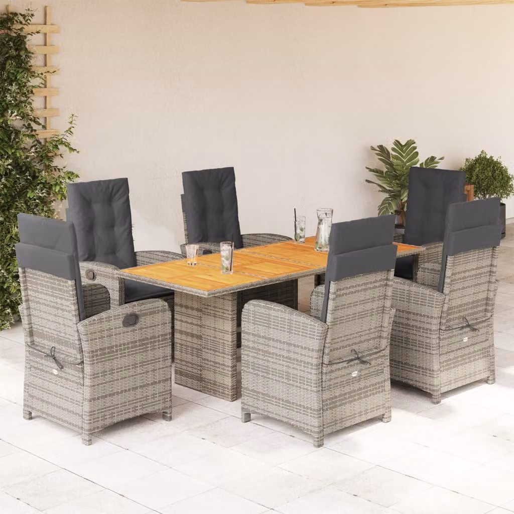 vidaXL Set da Pranzo da Giardino 7 pz in Polyrattan e Legno di Acacia Grigio e Marrone – 1