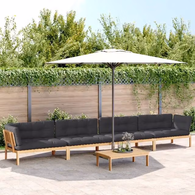 Set Divano da Giardino a L con Cuscini vidaXL in Legno di Acacia Trattato e Tessuto Grigio Antracite